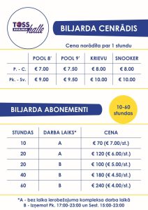 Toss Boulings biljarda cenas